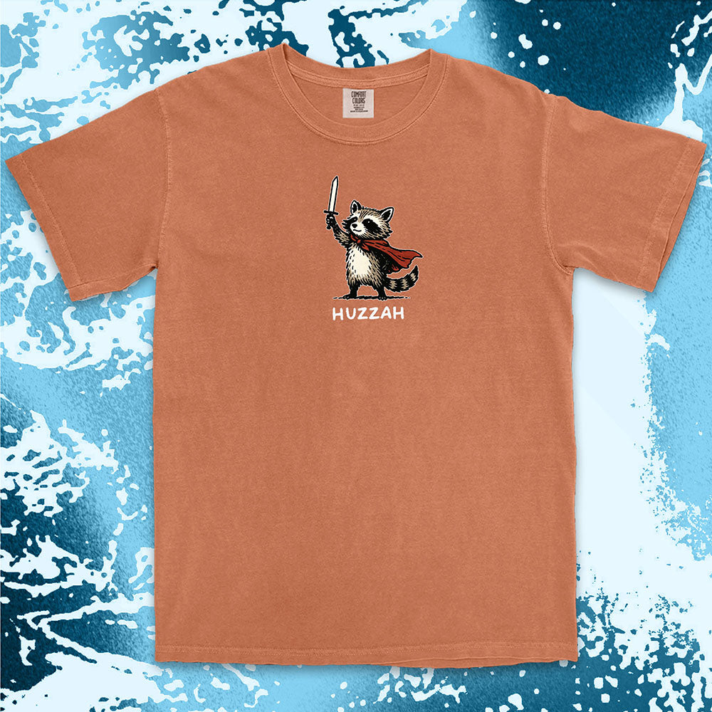 huzzah raccoon shirt funny medieval raccoon hero tee