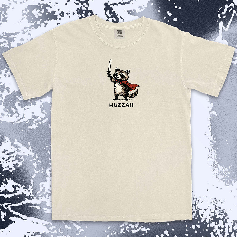 huzzah raccoon shirt funny medieval raccoon hero tee
