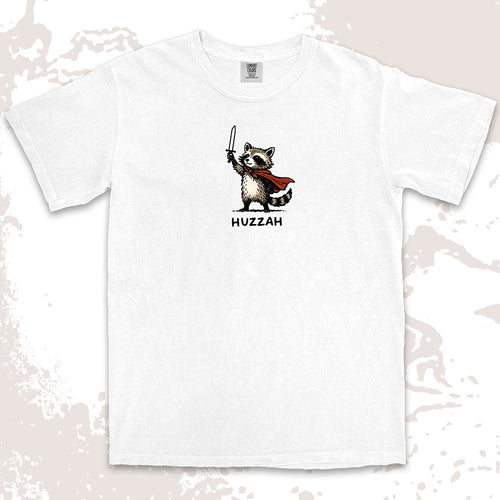 huzzah raccoon shirt funny medieval raccoon hero tee