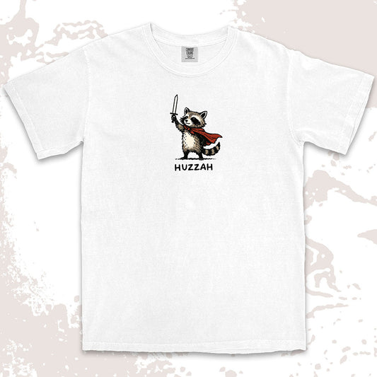 huzzah raccoon shirt funny medieval raccoon hero tee