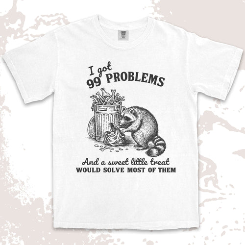 99 problems raccoon comfort colors t-shirt digging trash for snacks