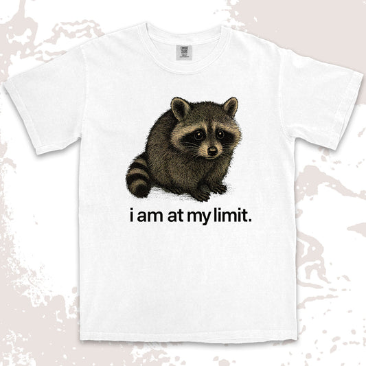 i am at my limit raccoon comfort colors t-shirt sad tired raccoon