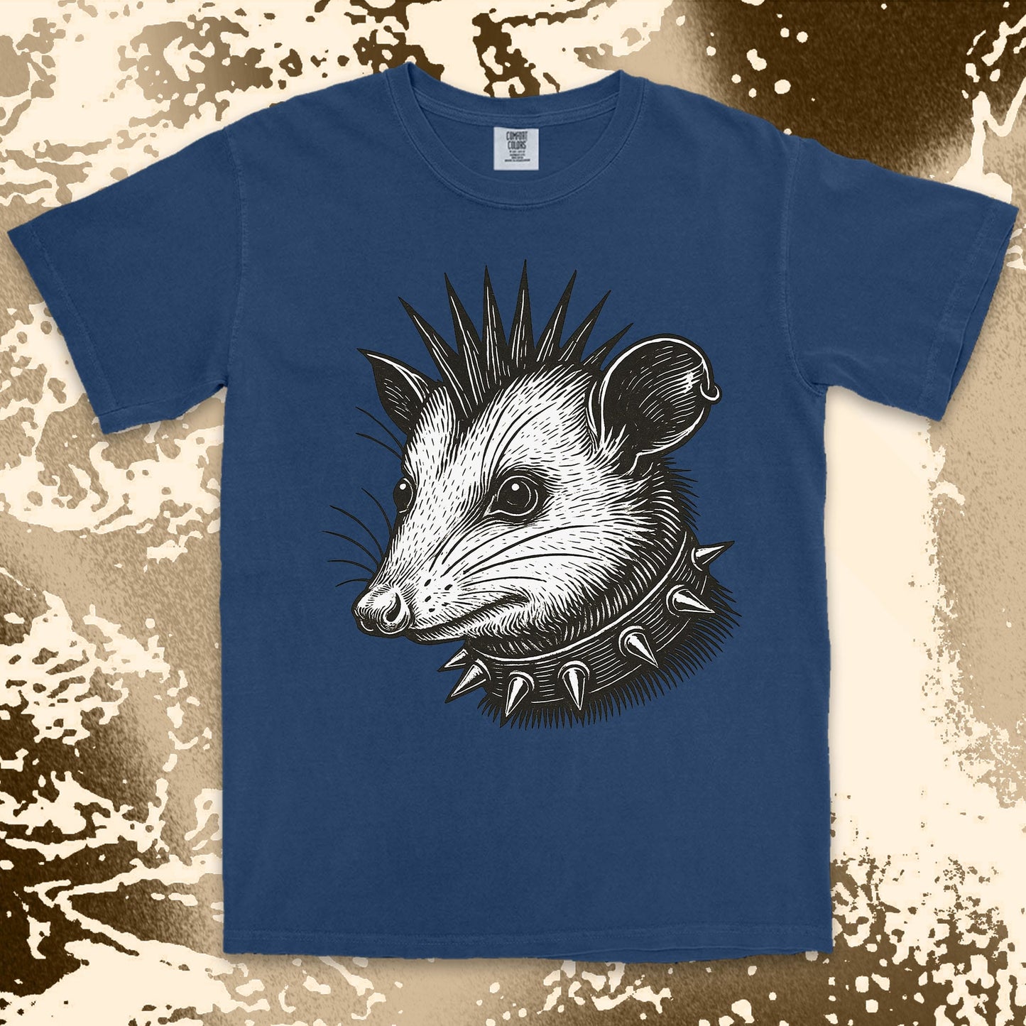 punk possum graphic t-shirt with spikes collar