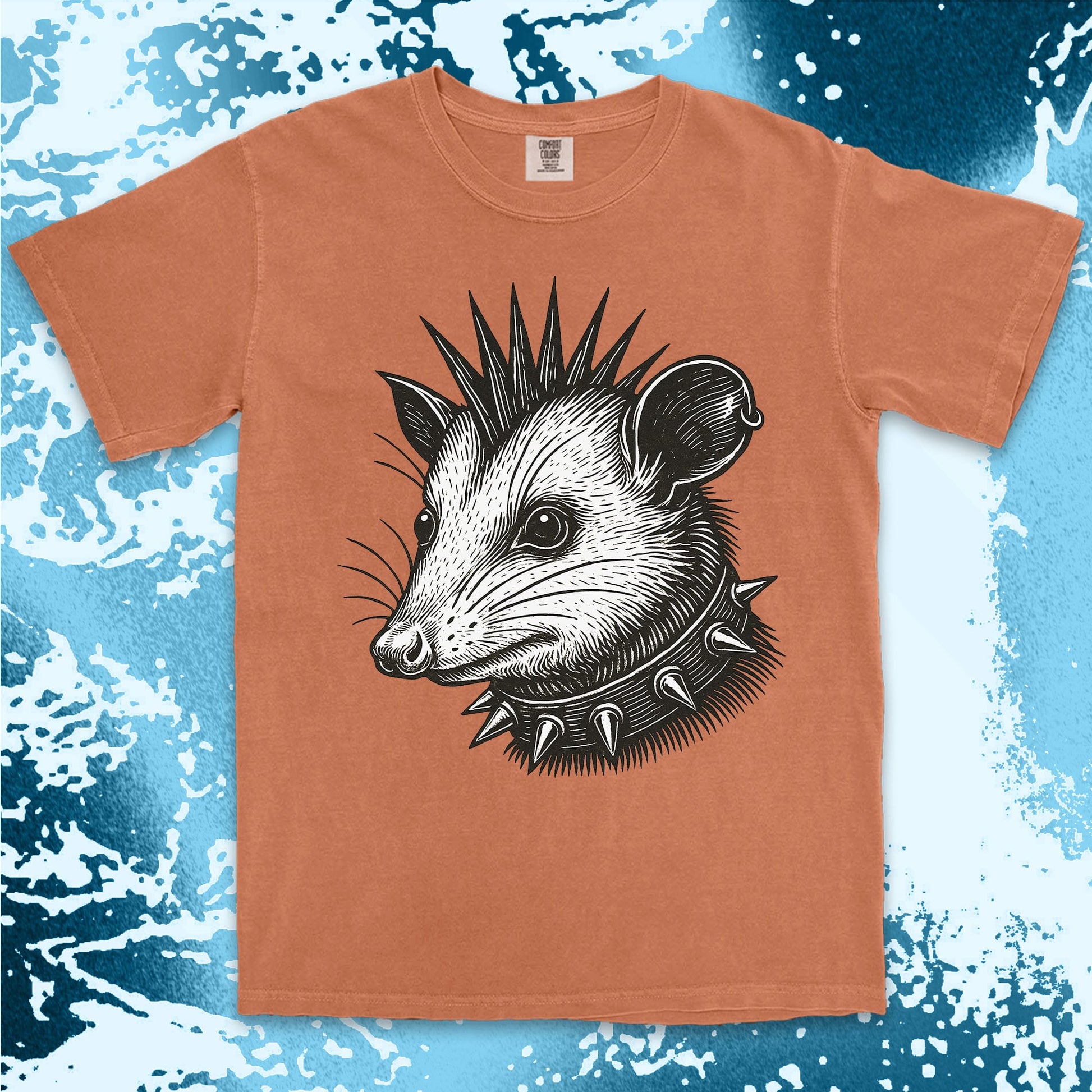 punk possum graphic t-shirt with spikes collar