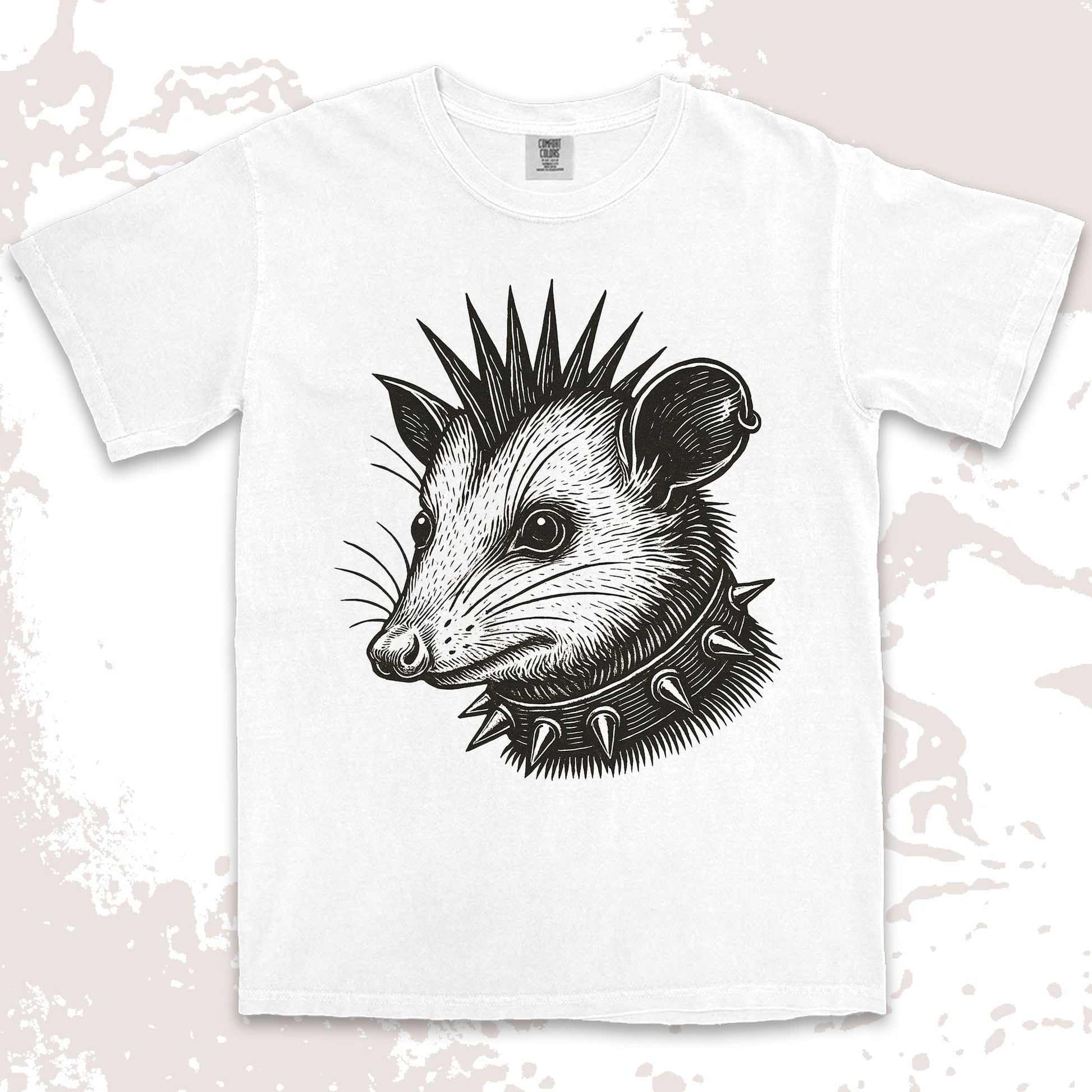 punk possum graphic t-shirt with spikes collar