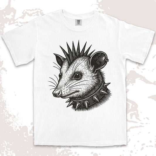 punk possum graphic t-shirt with spikes collar