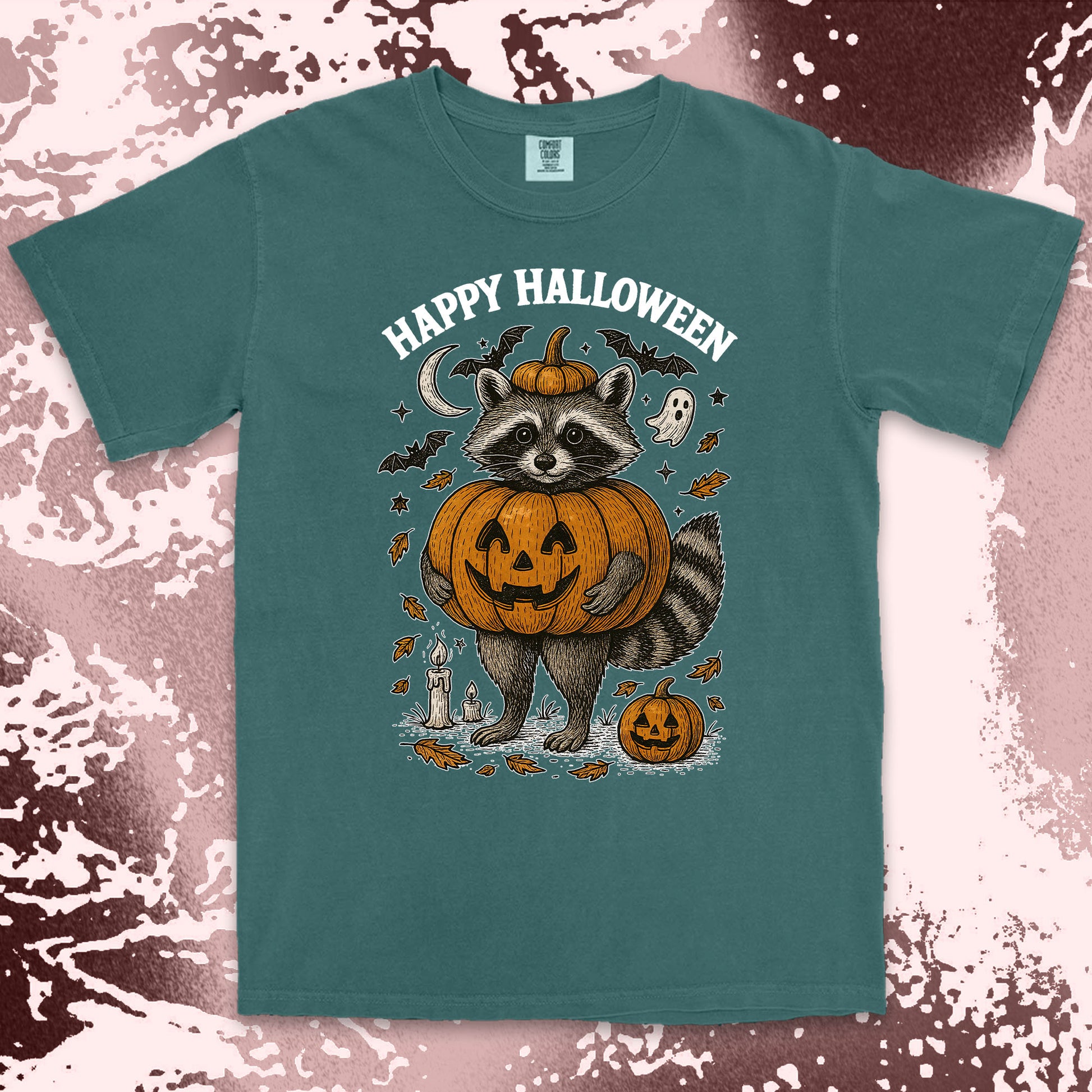 pumpkin raccoon halloween shirt cute spooky jack o lantern tee
