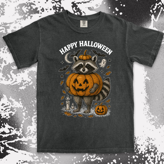 pumpkin raccoon halloween shirt cute spooky jack o lantern tee