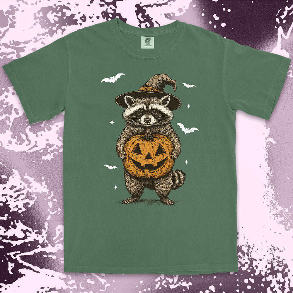 witch raccoon pumpkin halloween shirt cute spooky trash panda tee