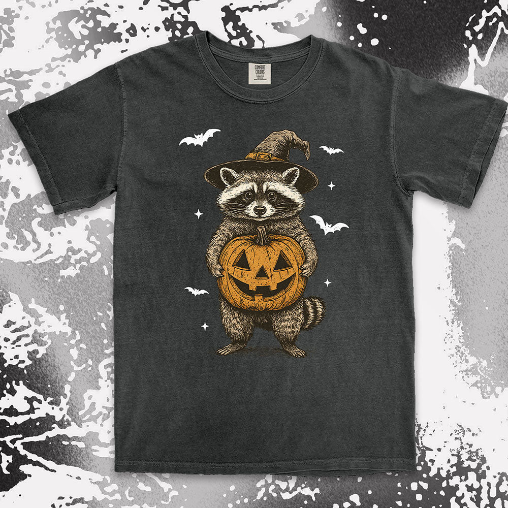 witch raccoon pumpkin halloween shirt cute spooky trash panda tee
