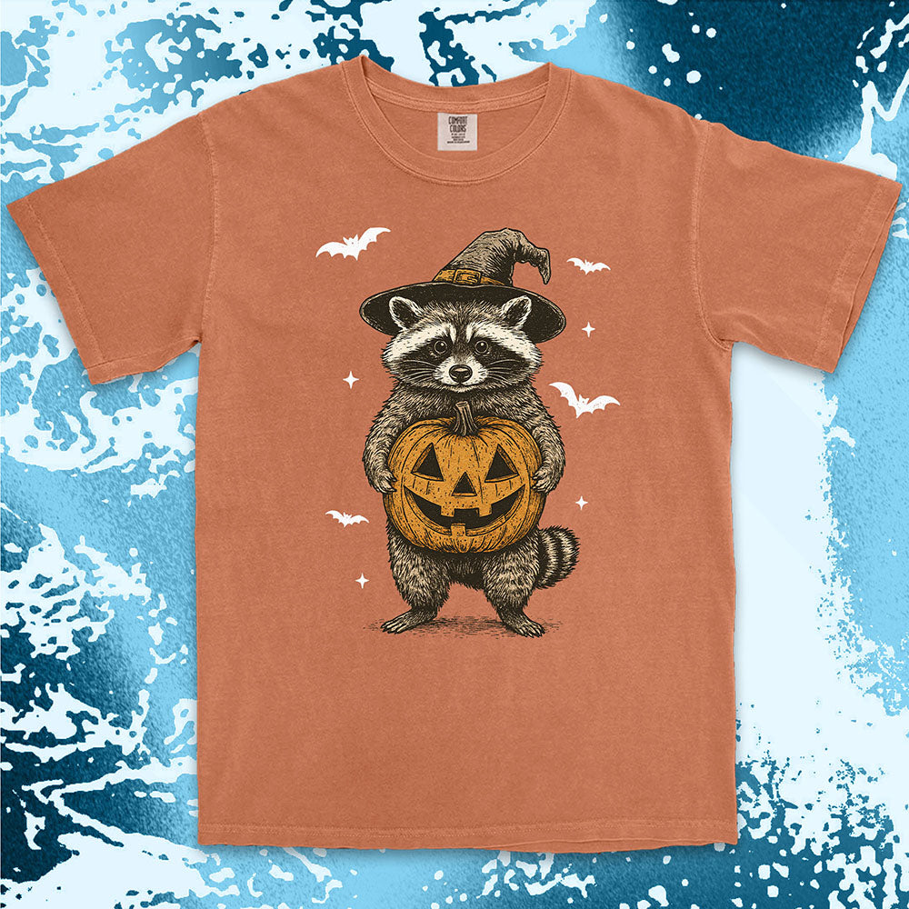 witch raccoon pumpkin halloween shirt cute spooky trash panda tee