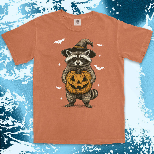 witch raccoon pumpkin halloween shirt cute spooky trash panda tee