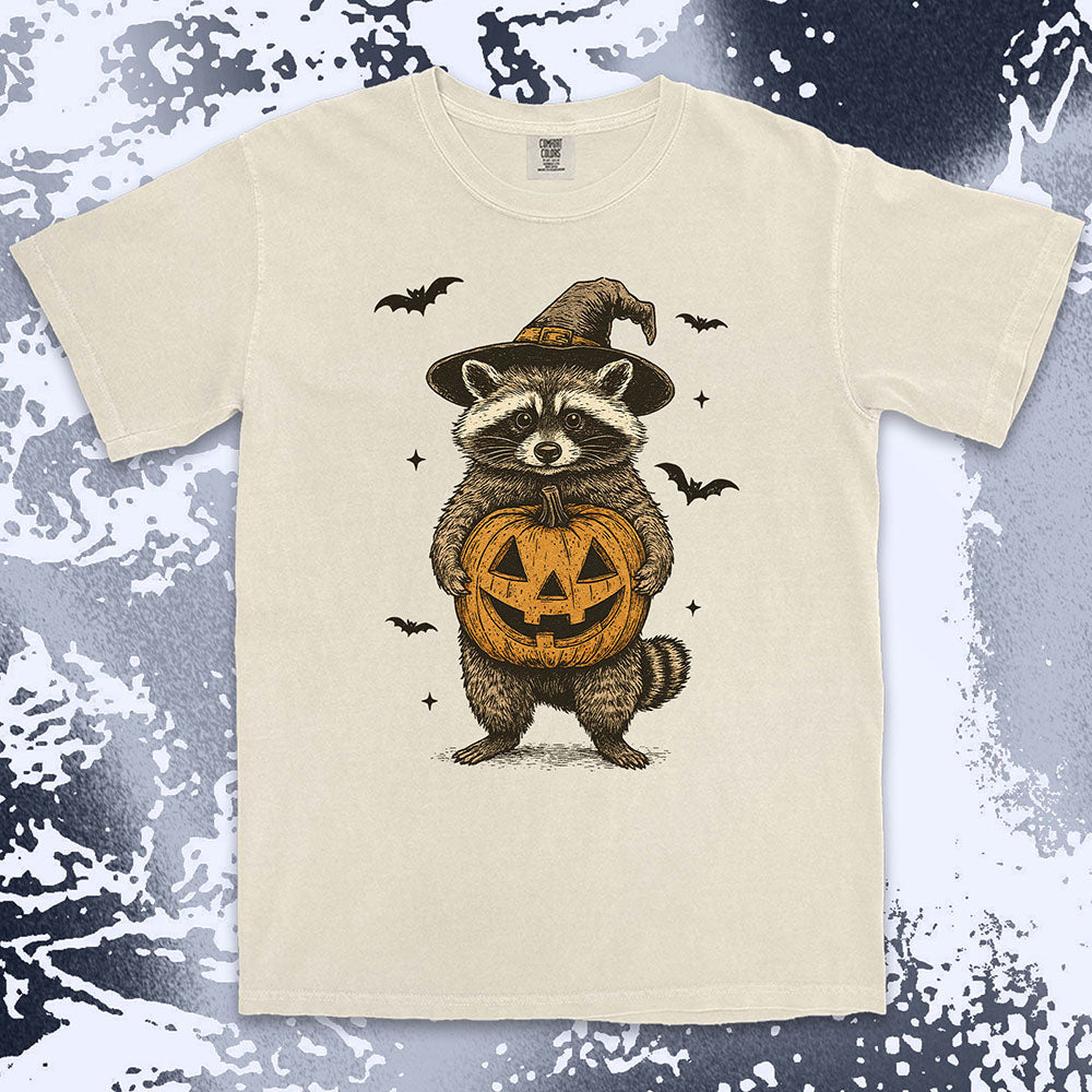 witch raccoon pumpkin halloween shirt cute spooky trash panda tee