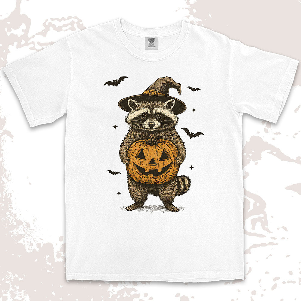 witch raccoon pumpkin halloween shirt cute spooky trash panda tee
