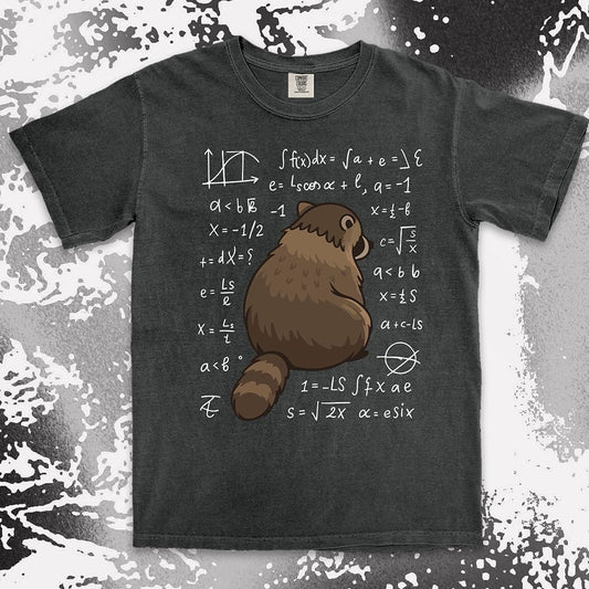math raccoon surrounded by equations comfort colors t-shirt