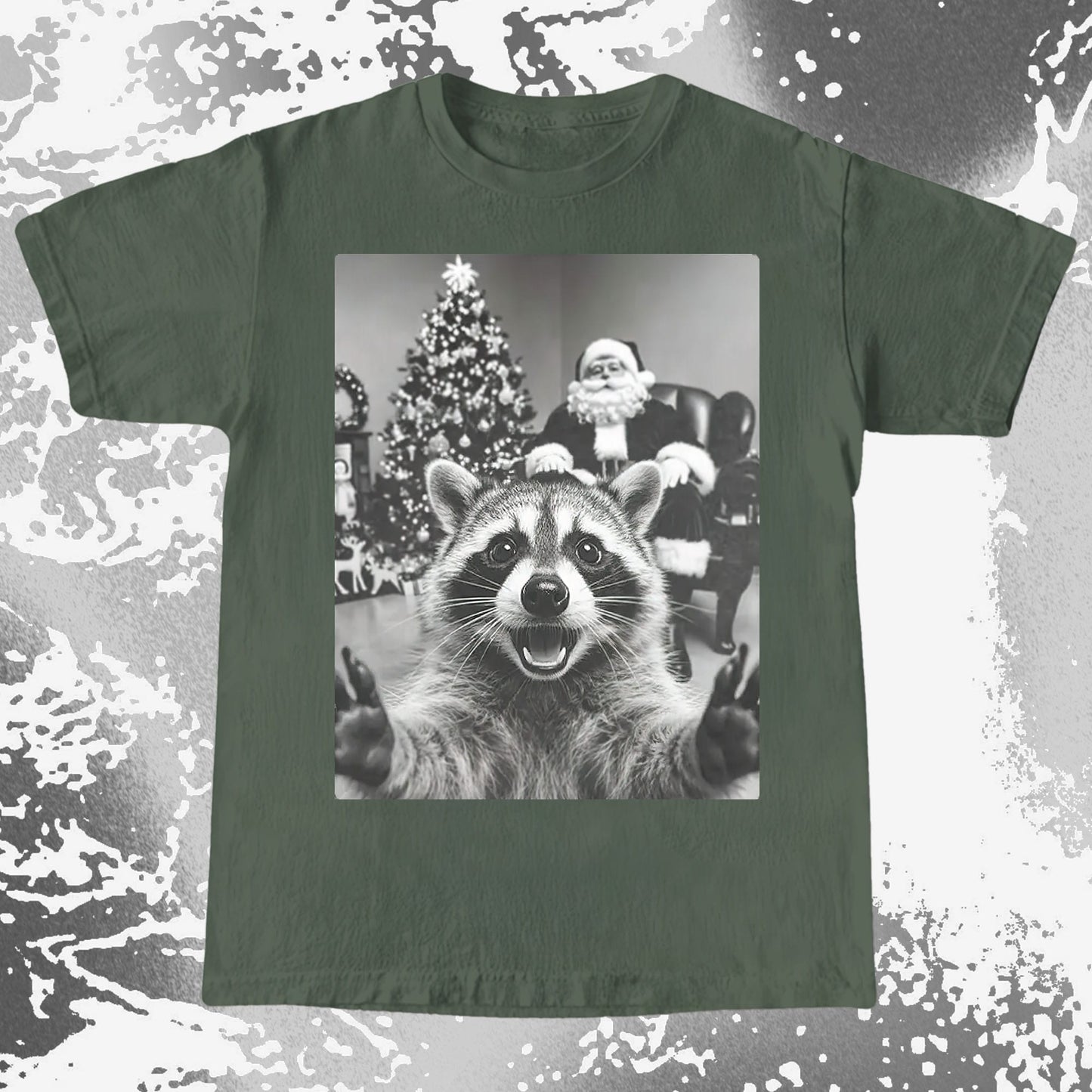 Raccoon Christmas Selfie With Santa Shirt