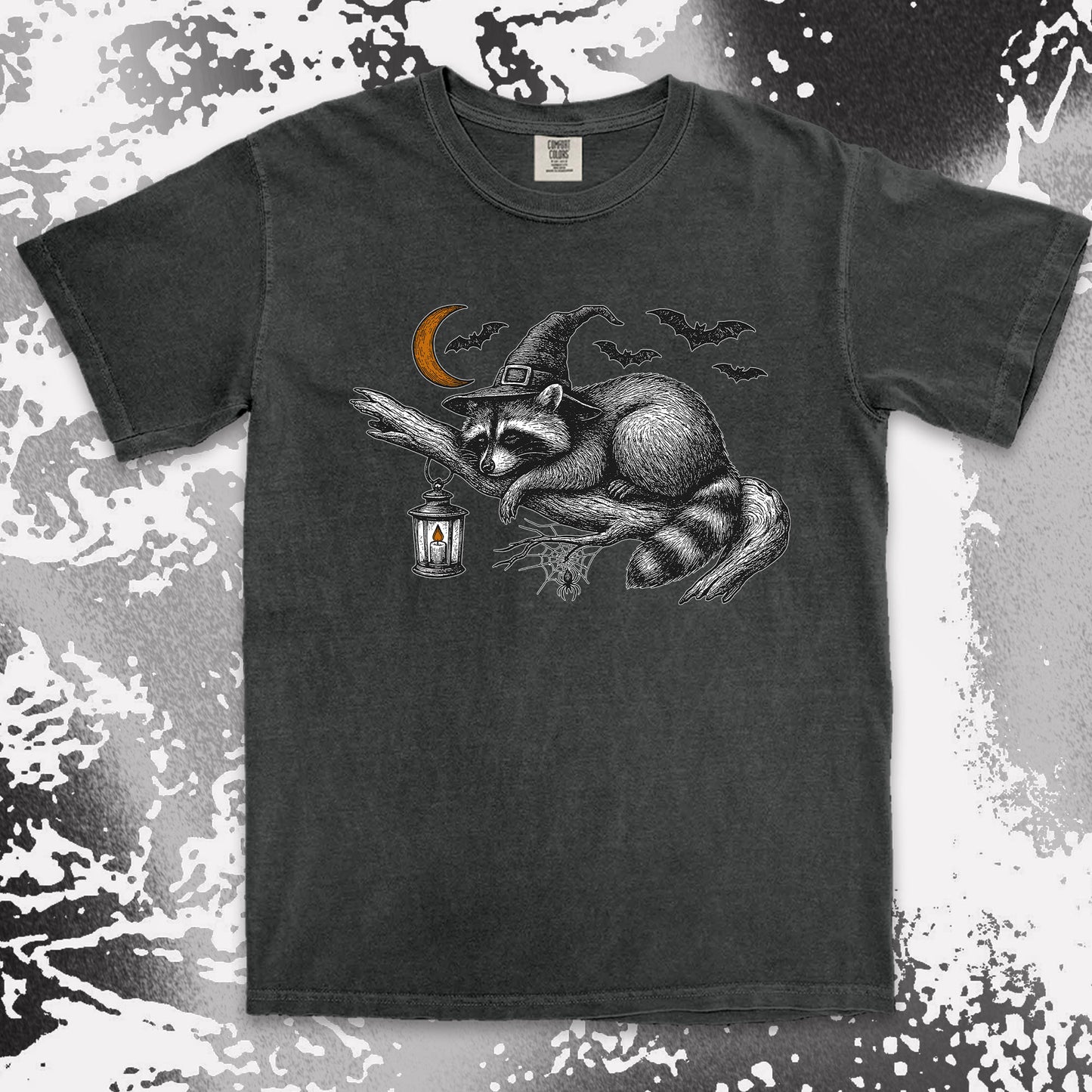 witch raccoon halloween shirt spooky lantern bats spider web tee