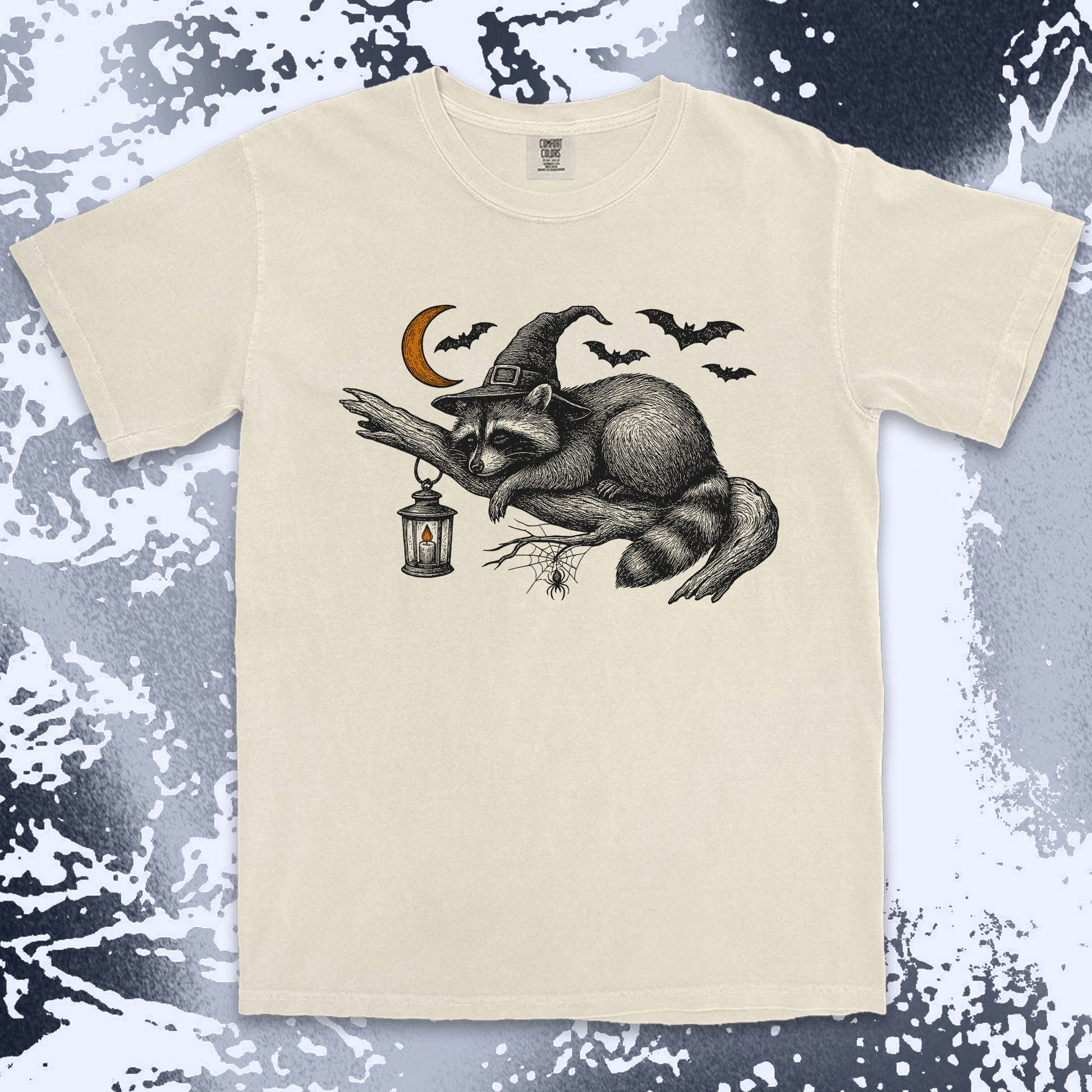 witch raccoon halloween shirt spooky lantern bats spider web tee