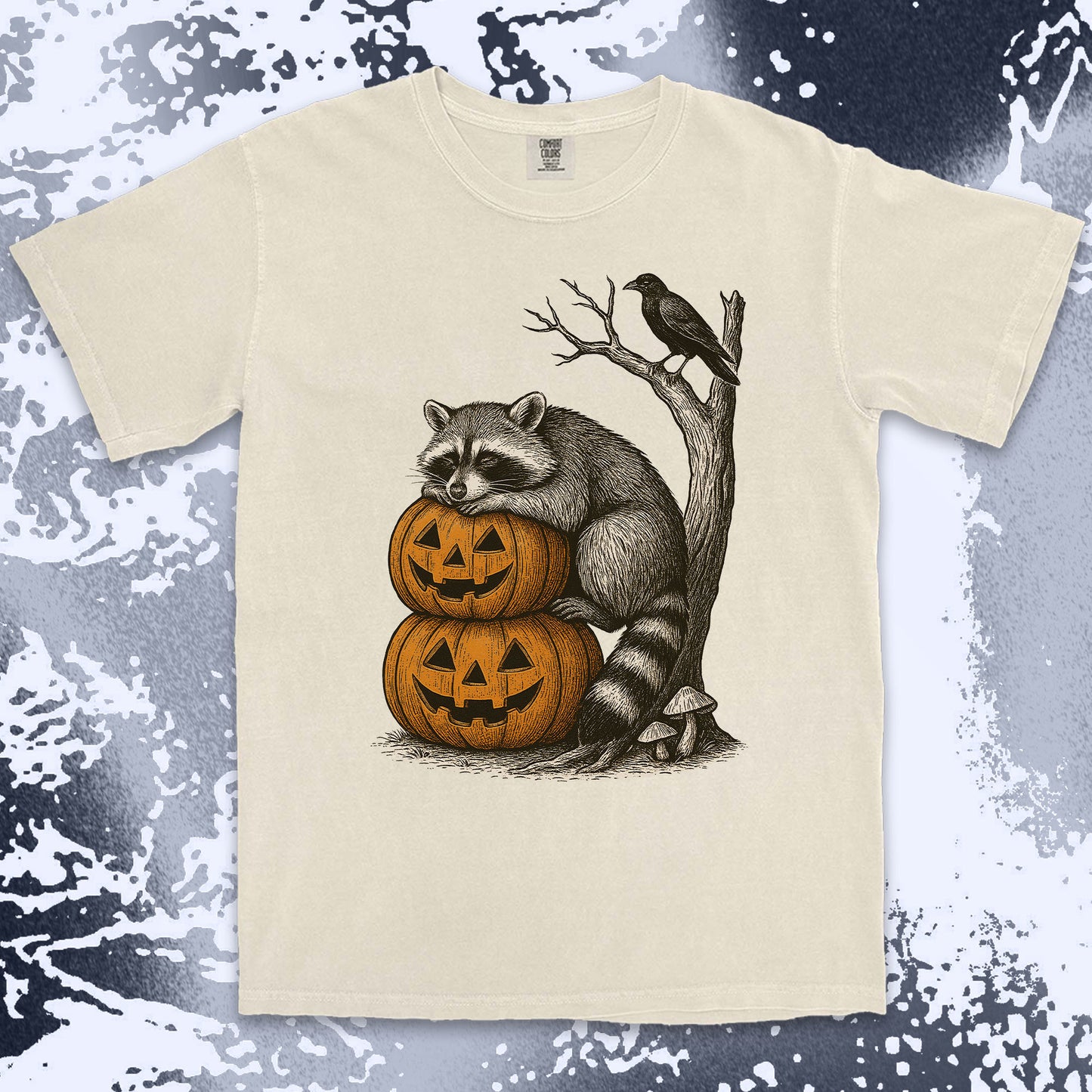 pumpkin stack raccoon halloween shirt spooky crow fall vibes tee