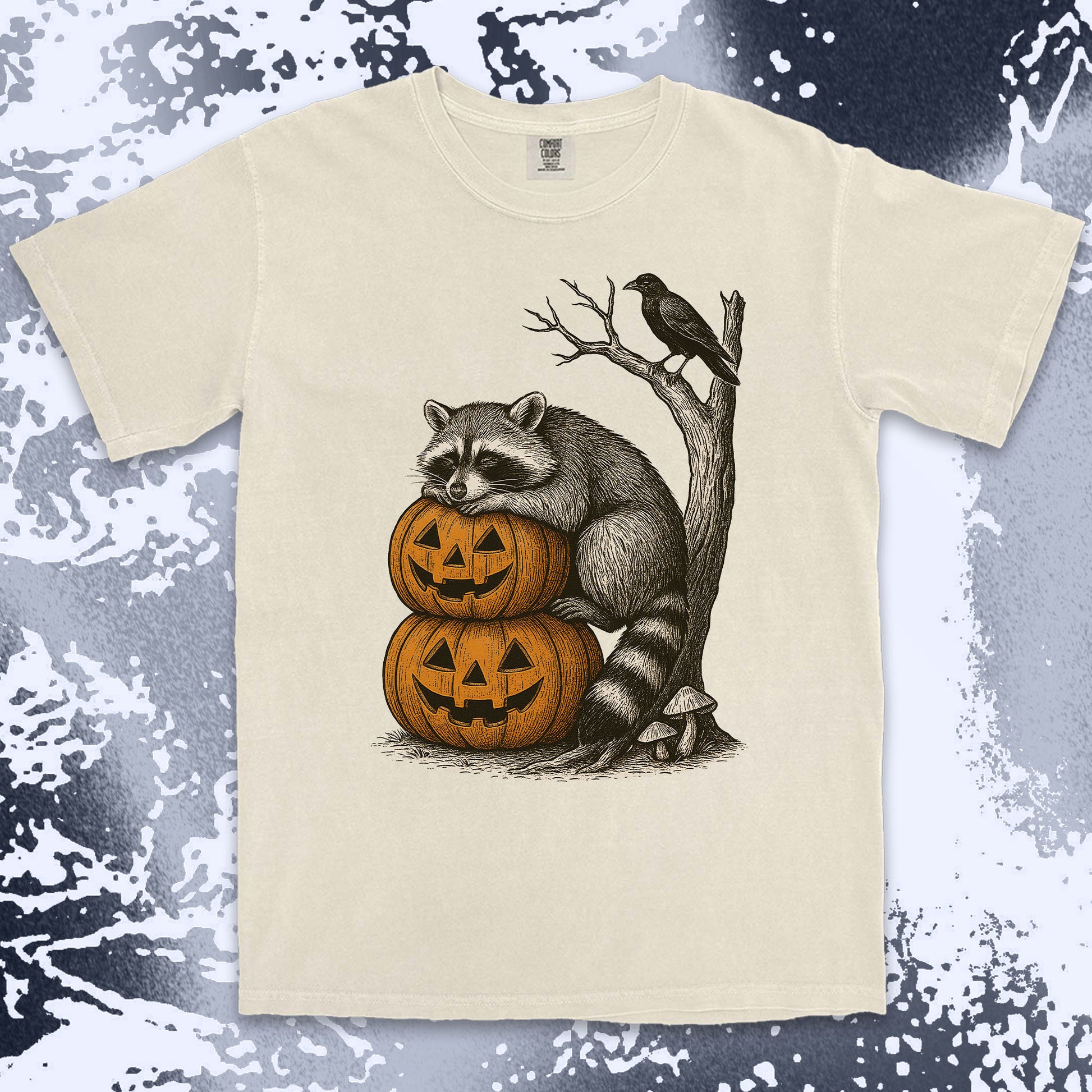 pumpkin stack raccoon halloween shirt spooky crow fall vibes tee