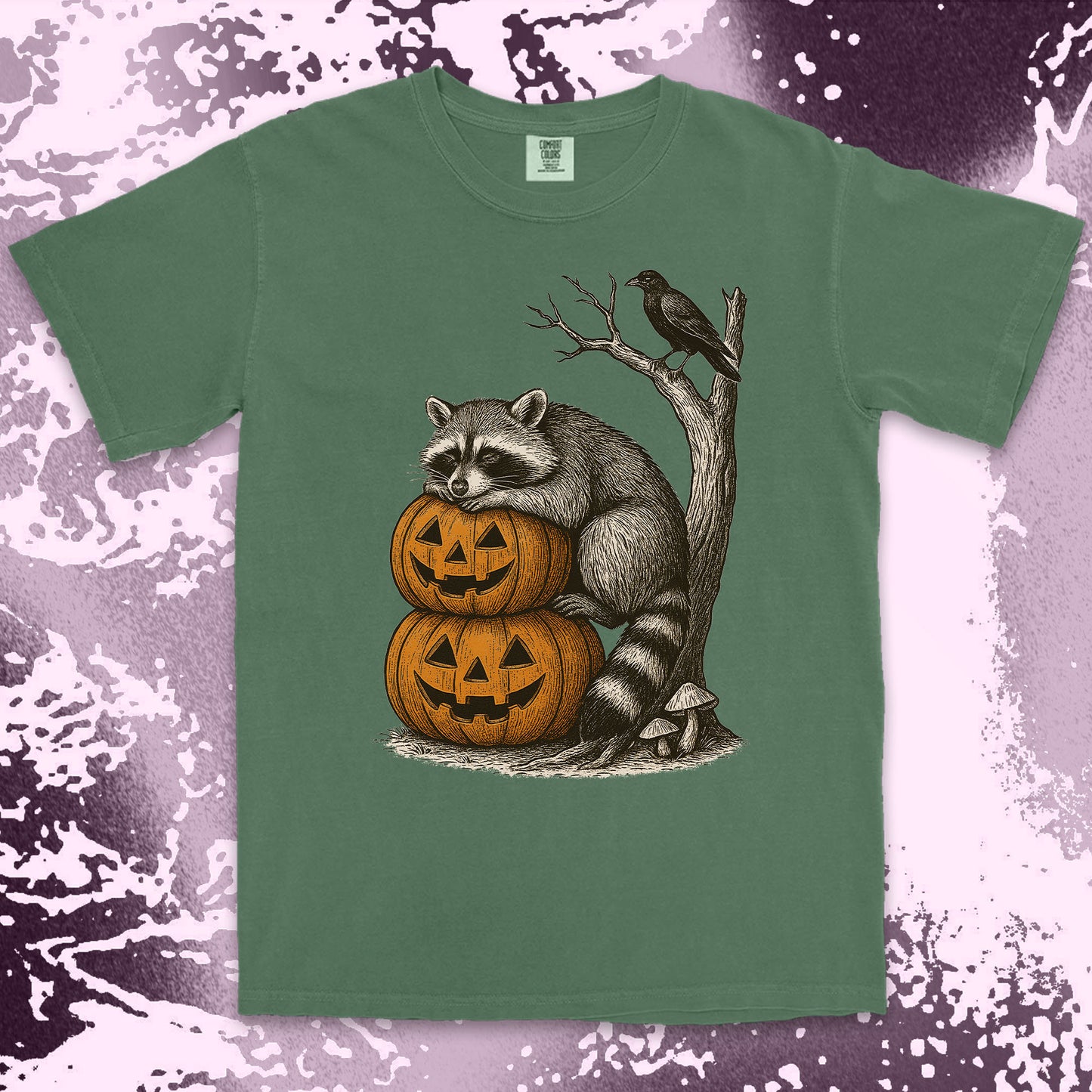 pumpkin stack raccoon halloween shirt spooky crow fall vibes tee