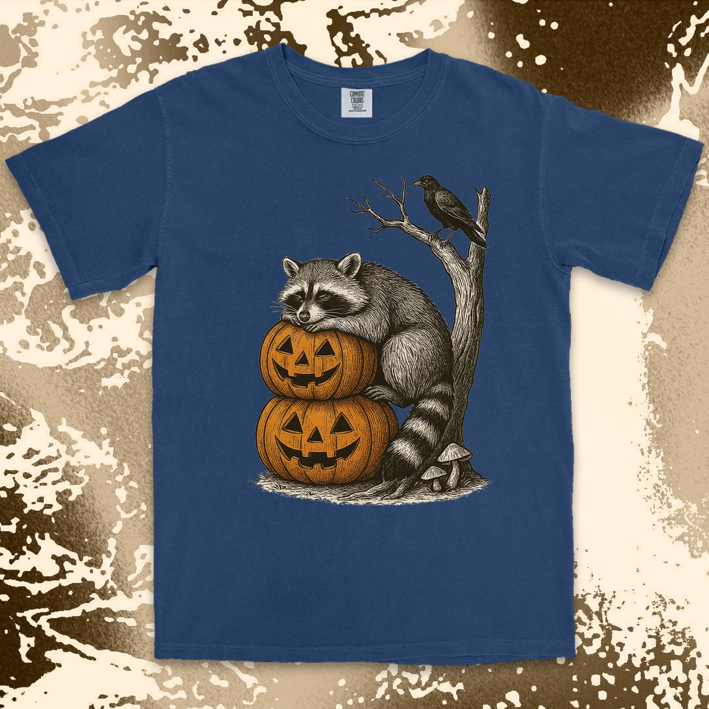 pumpkin stack raccoon halloween shirt spooky crow fall vibes tee