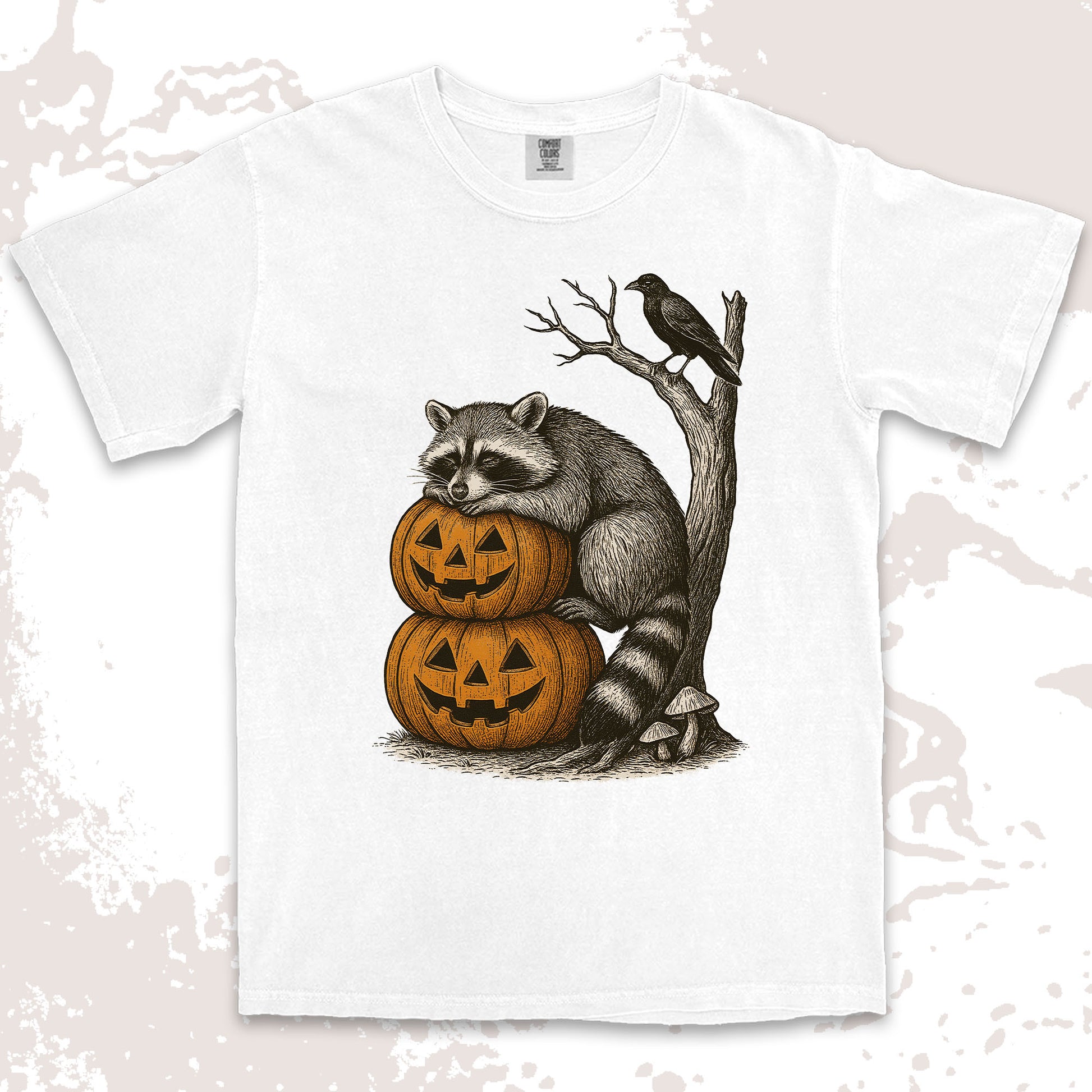 pumpkin stack raccoon halloween shirt spooky crow fall vibes tee