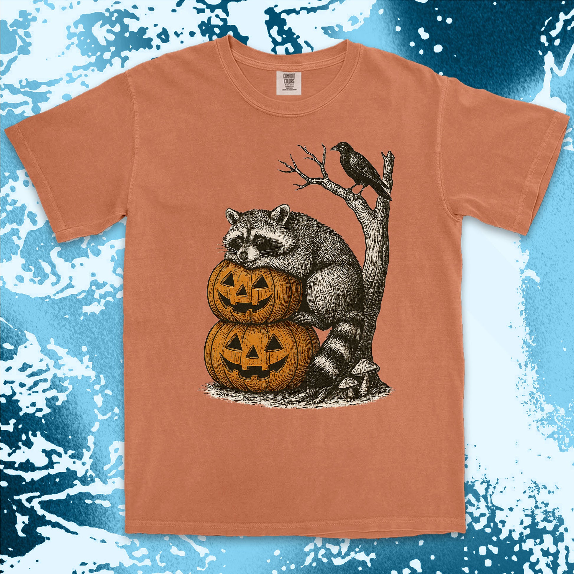 pumpkin stack raccoon halloween shirt spooky crow fall vibes tee