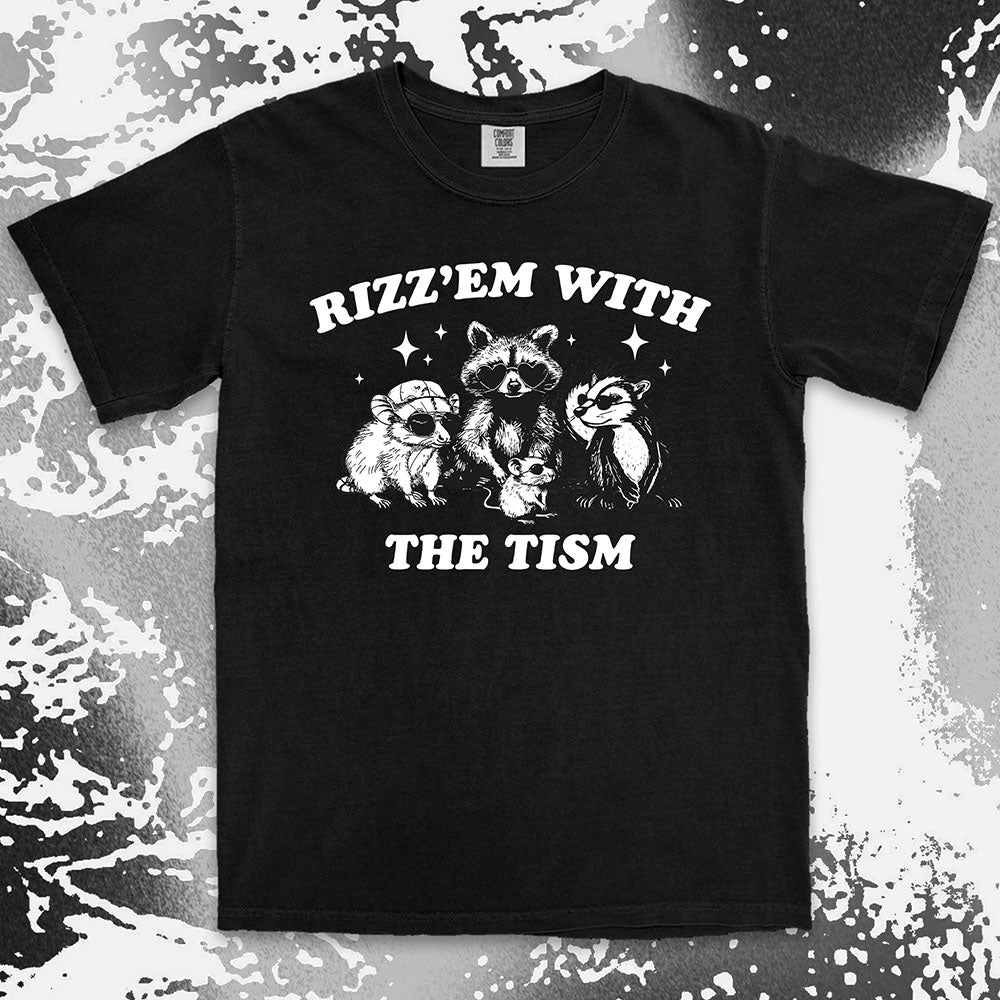 rizz em with the tism raccoon possum ferret funny meme shirt
