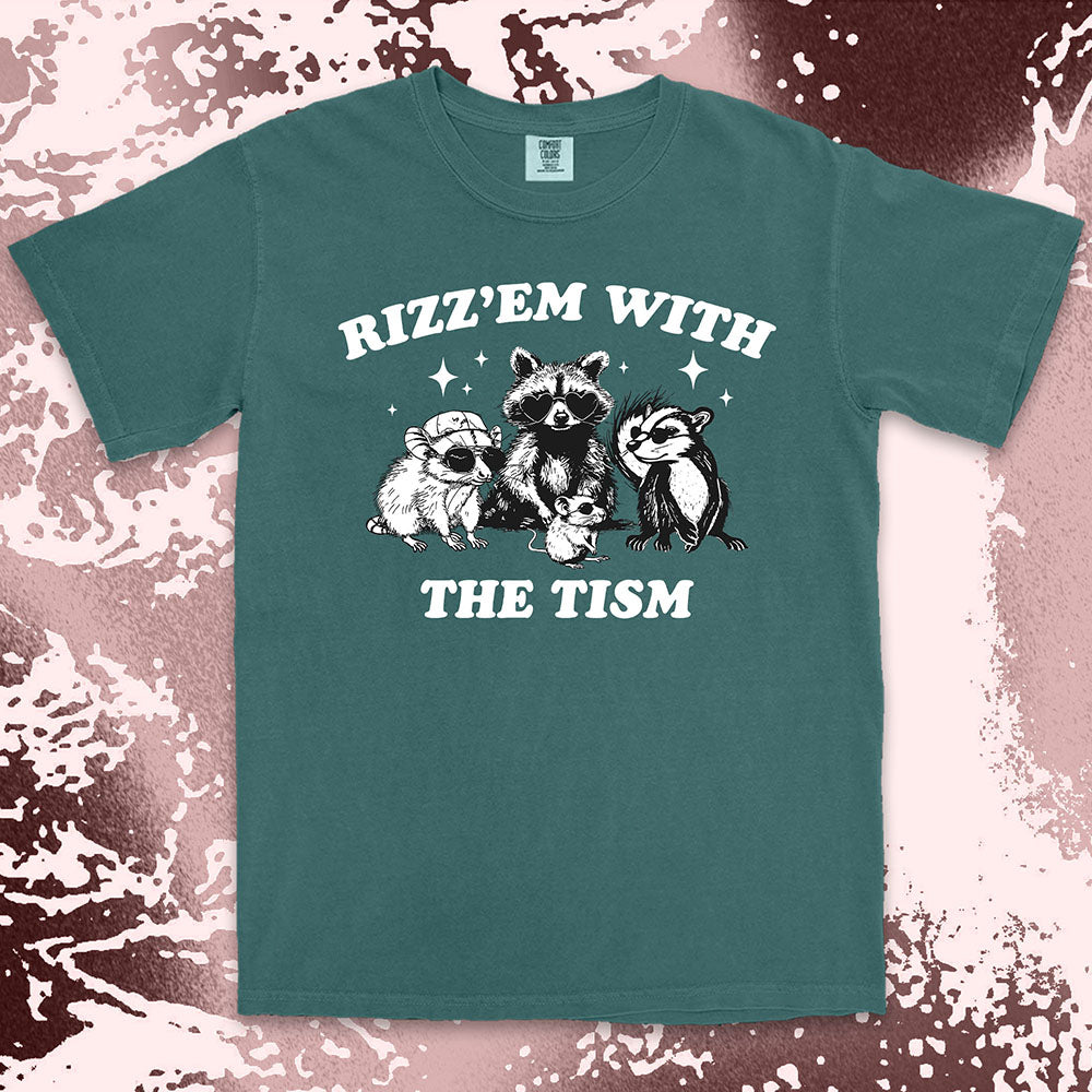 rizz em with the tism raccoon possum ferret funny meme shirt