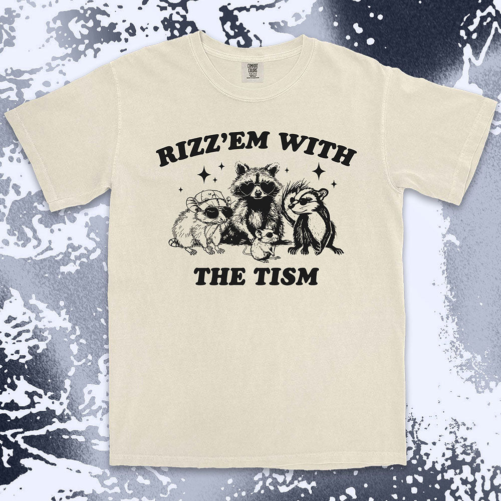 rizz em with the tism raccoon possum ferret funny meme shirt