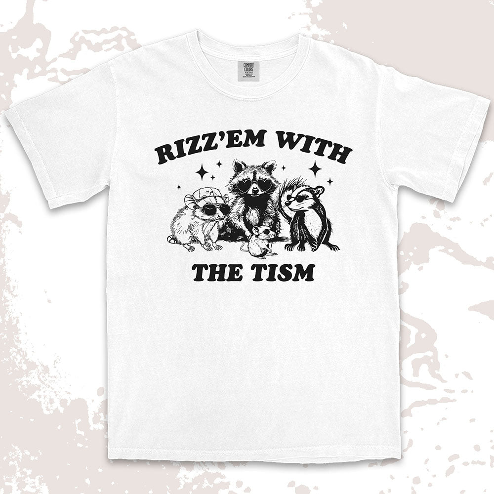 rizz em with the tism raccoon possum ferret funny meme shirt
