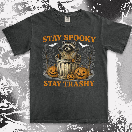 stay spooky stay trashy raccoon halloween shirt funny trash panda tee