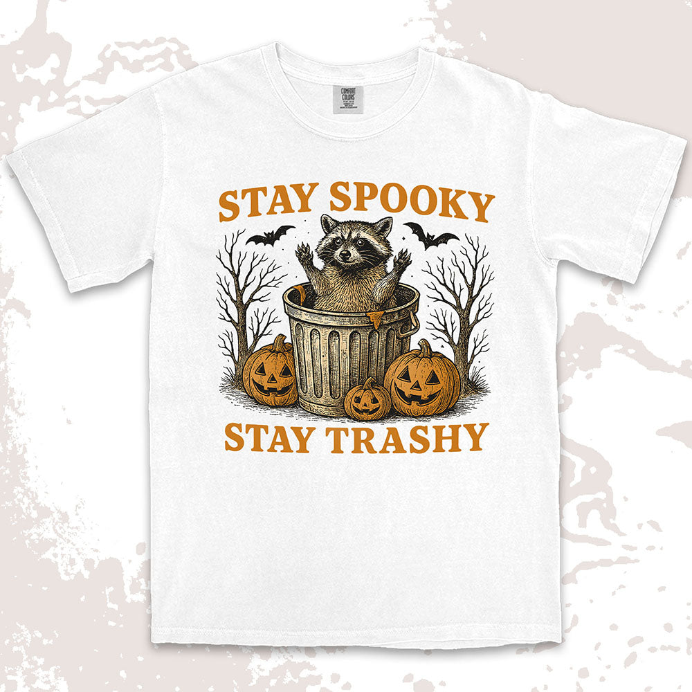 stay spooky stay trashy raccoon halloween shirt funny trash panda tee