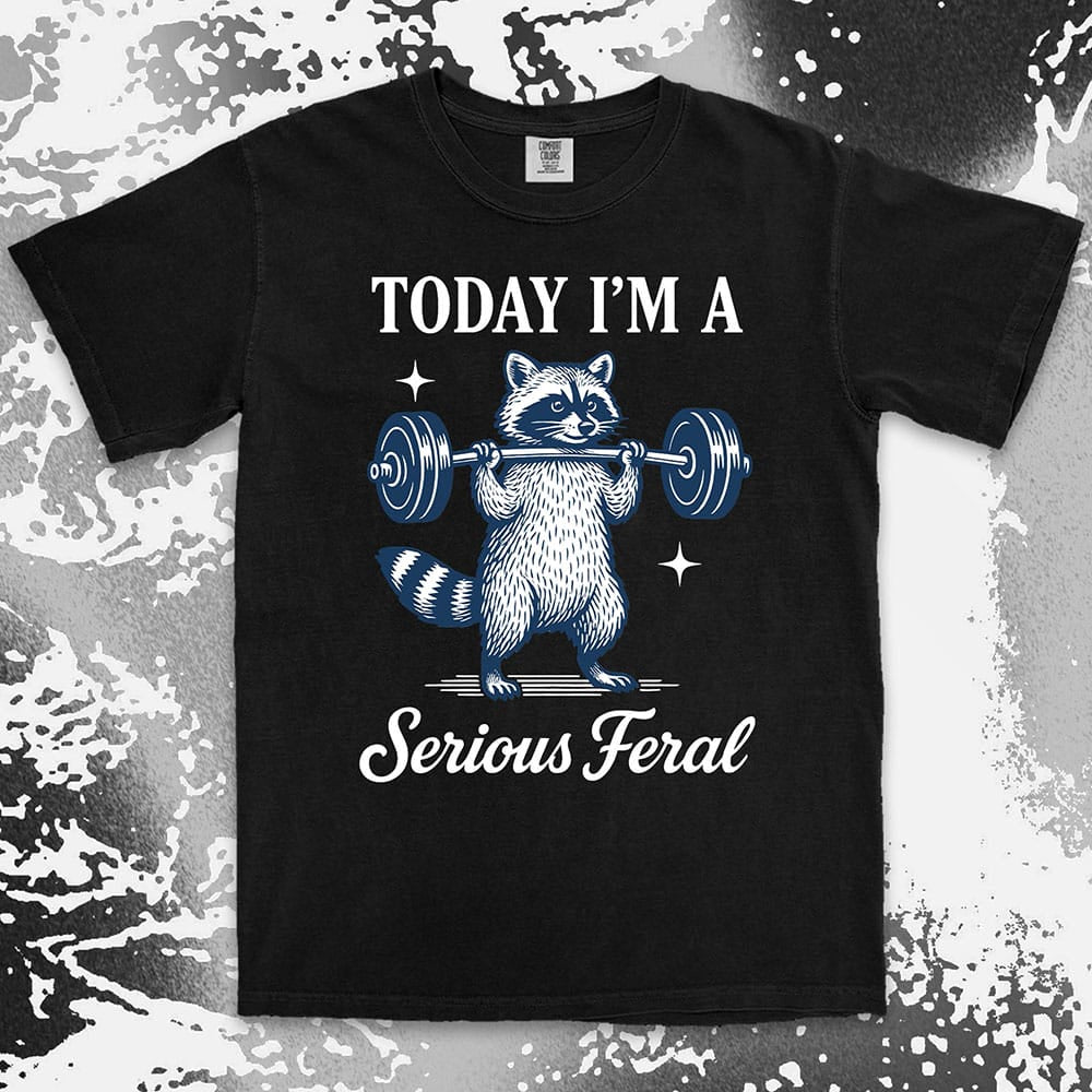 serious feral raccoon comfort colors t-shirt lifting weights