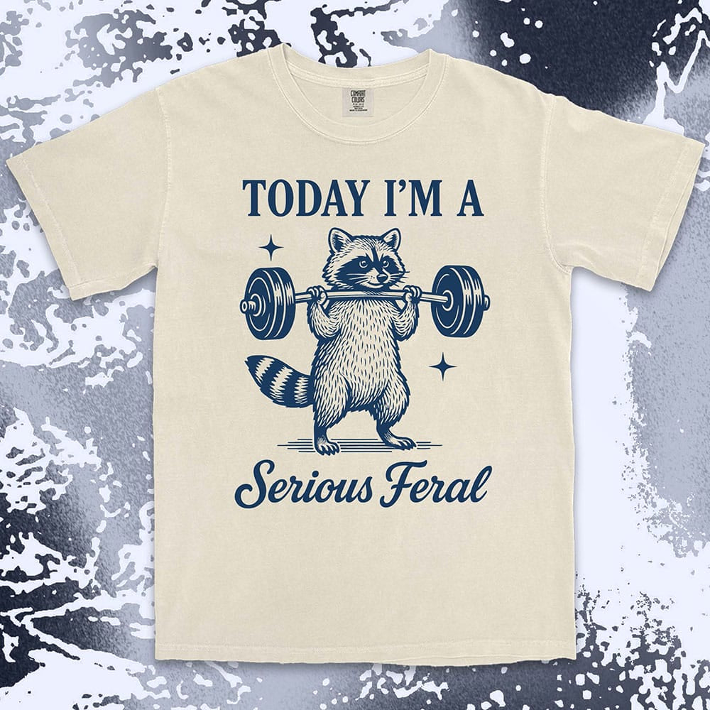 serious feral raccoon comfort colors t-shirt lifting weights