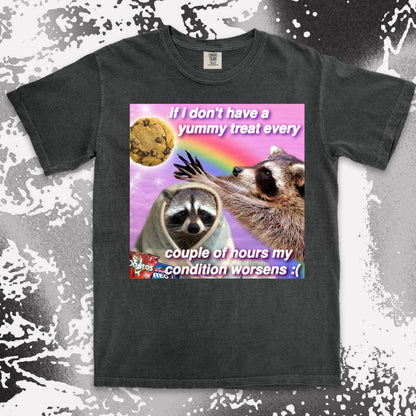 funny raccoon meme shirt yummy treat snack lovers cute chaos aesthetic