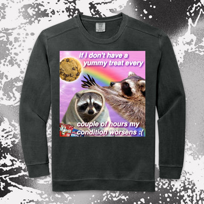 funny raccoon meme shirt yummy treat snack lovers cute chaos aesthetic