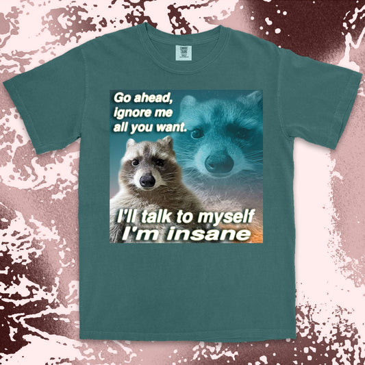 funny raccoon meme shirt go ahead ignore me talk to myself insane humor