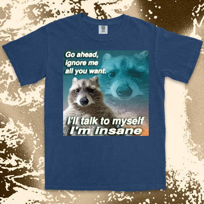 funny raccoon meme shirt go ahead ignore me talk to myself insane humor