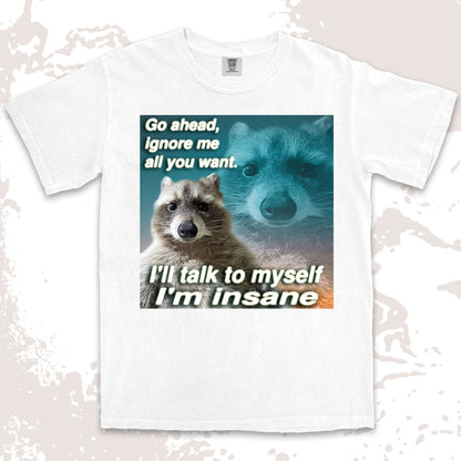 funny raccoon meme shirt go ahead ignore me talk to myself insane humor