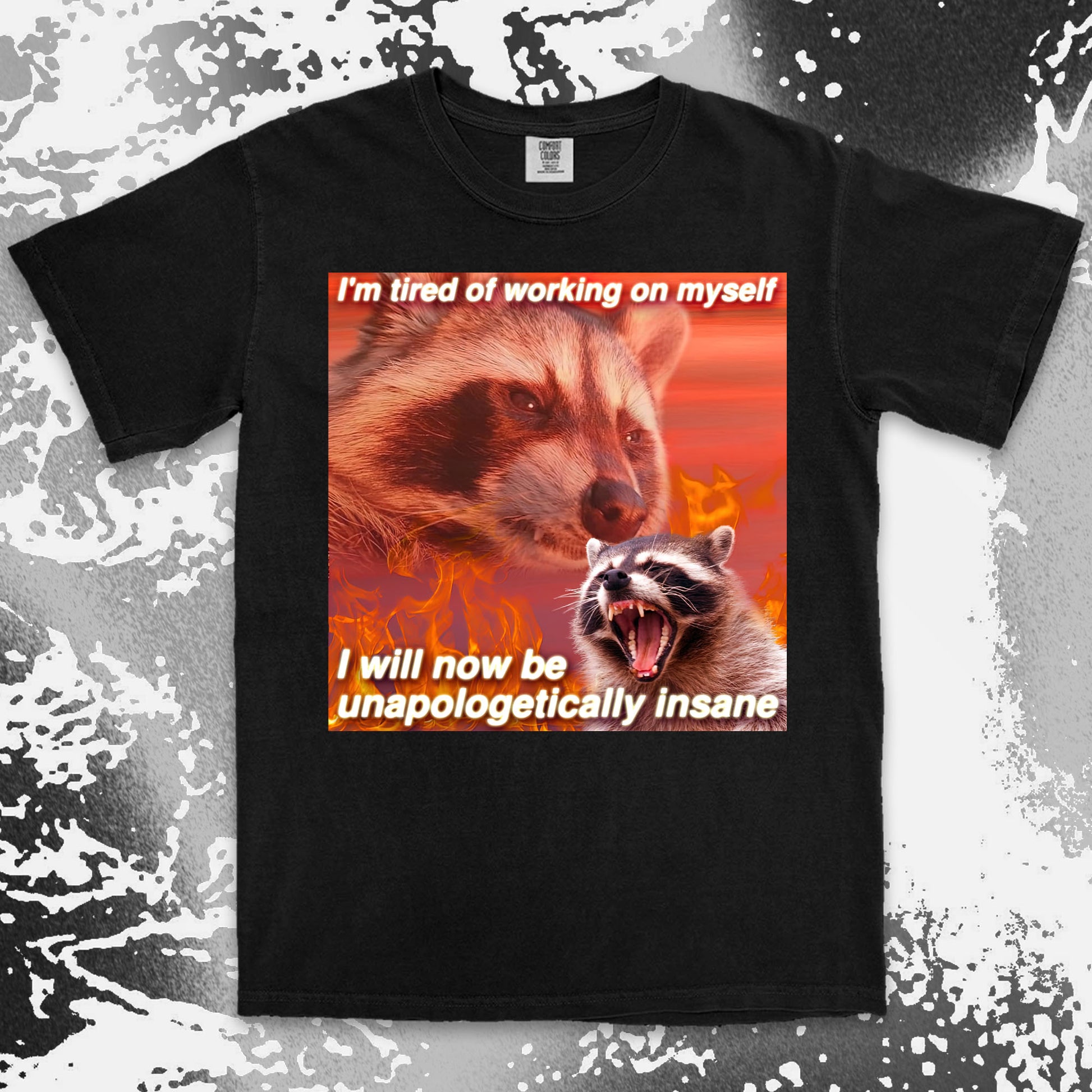 funny raccoon meme shirt unapologetically insane chaos humor aesthetic