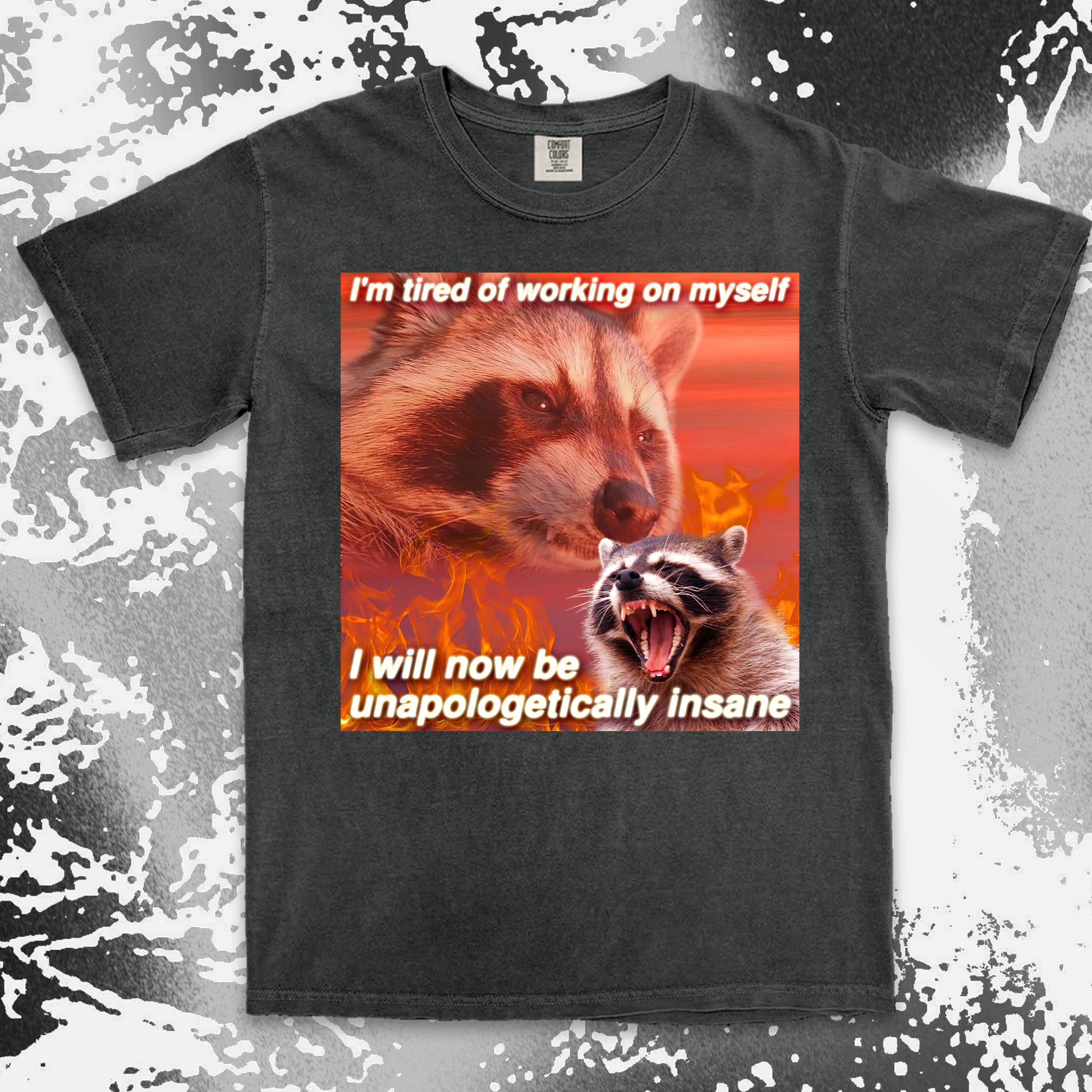 funny raccoon meme shirt unapologetically insane chaos humor aesthetic