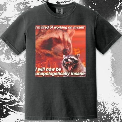 I’m Tired of Working on Myself Raccoon T-Shirt – Unapologetically Insane
