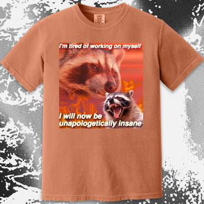 I’m Tired of Working on Myself Raccoon T-Shirt – Unapologetically Insane