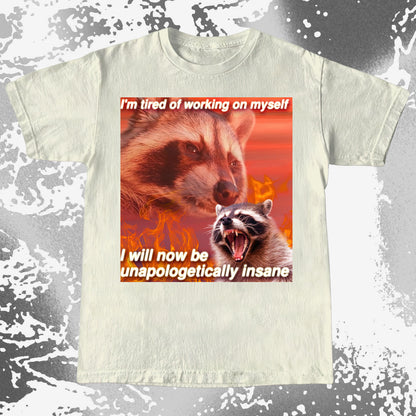I’m Tired of Working on Myself Raccoon T-Shirt – Unapologetically Insane