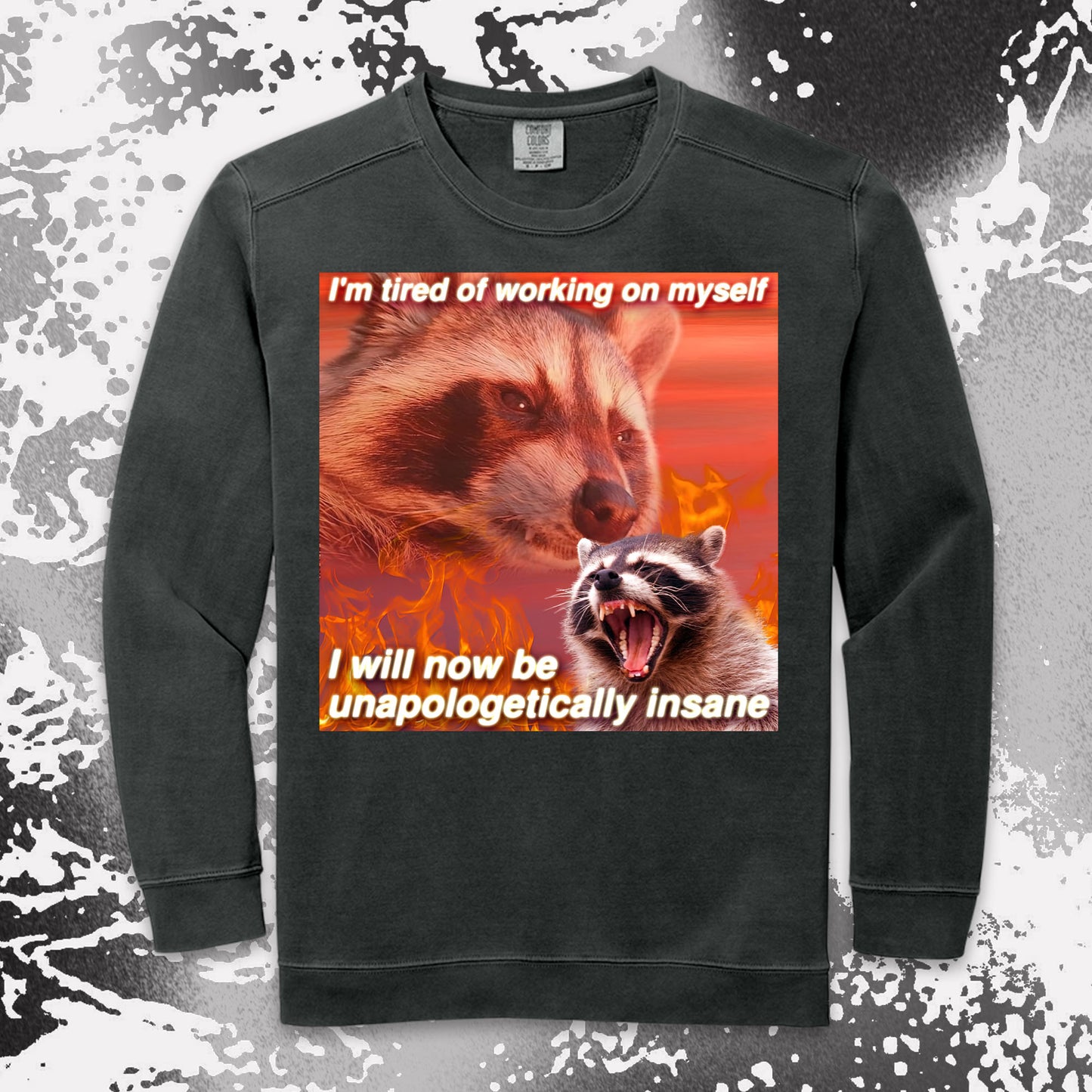 funny raccoon meme shirt unapologetically insane chaos humor aesthetic