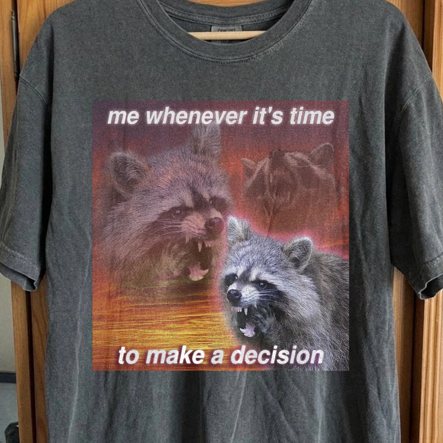 Decision Making Raccoon T-Shirt – Me Whenever It’s Time