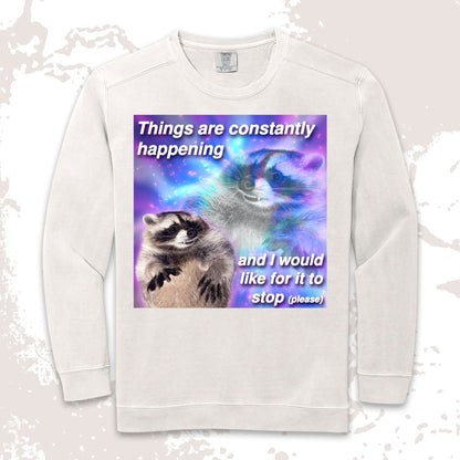 funny raccoon meme shirt things are constantly happening chaos humor