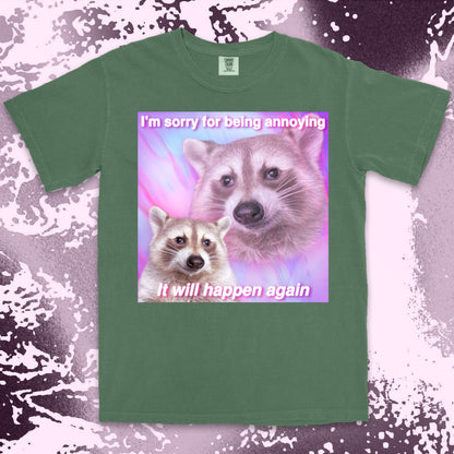funny raccoon meme shirt sorry for being annoying pink aesthetic